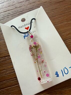 Handmade Resin Pendant Necklace with Pink Dried Flower